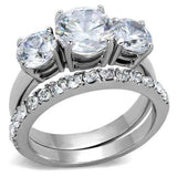 TK2177 - High polished (no plating) Stainless Steel Ring with AAA Grade CZ in Clear - Alamode - Flyclothing LLC
