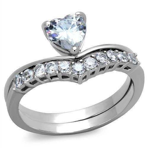 TK2178 - High polished (no plating) Stainless Steel Ring with AAA Grade CZ in Clear - Alamode - Flyclothing LLC