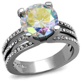 TK2179 - High polished (no plating) Stainless Steel Ring with AAA Grade CZ in White AB - Alamode - Flyclothing LLC