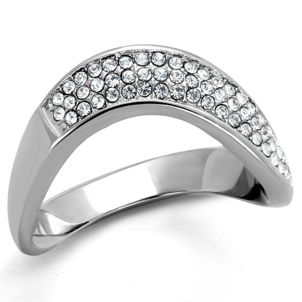 TK2181 - High polished (no plating) Stainless Steel Ring with Top Grade Crystal in Clear - Alamode - Flyclothing LLC