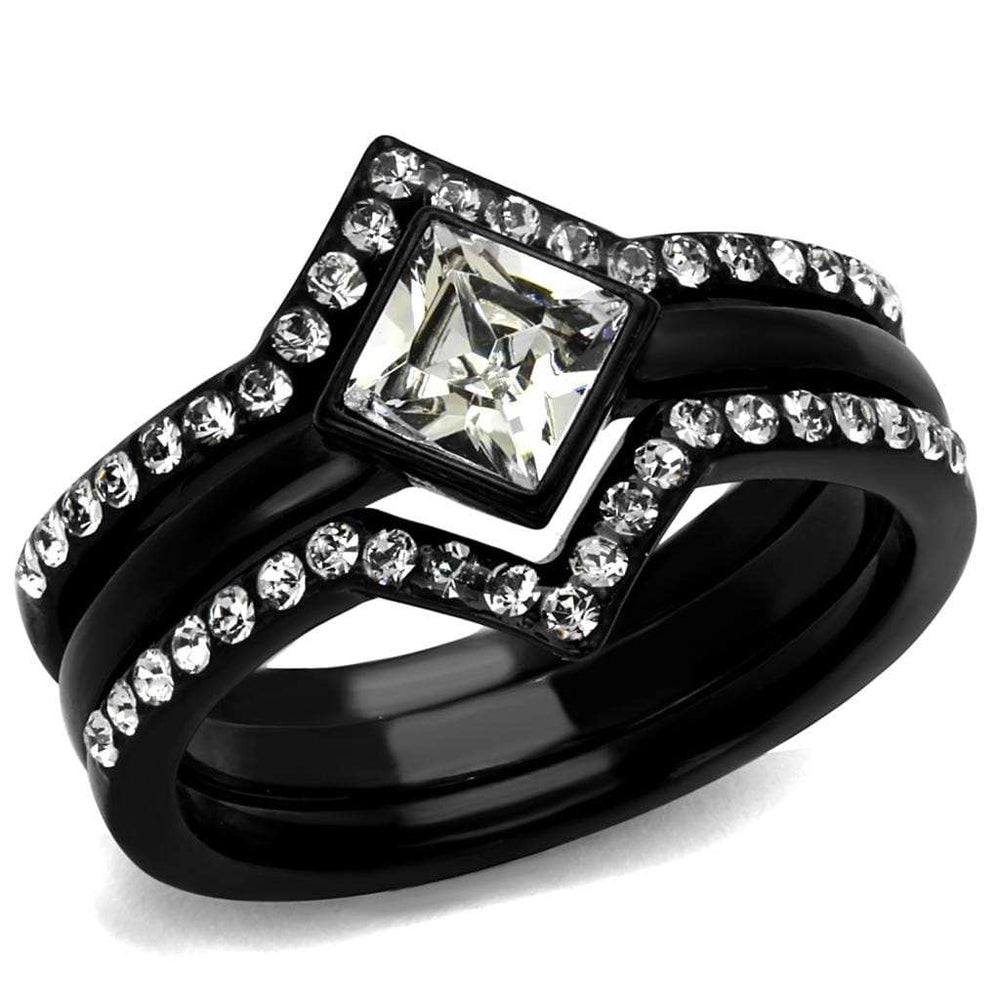 TK2185 - IP Black(Ion Plating) Stainless Steel Ring with Top Grade Crystal in Clear - Alamode - Flyclothing LLC
