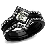 TK2185 - IP Black(Ion Plating) Stainless Steel Ring with Top Grade Crystal in Clear - Alamode - Flyclothing LLC