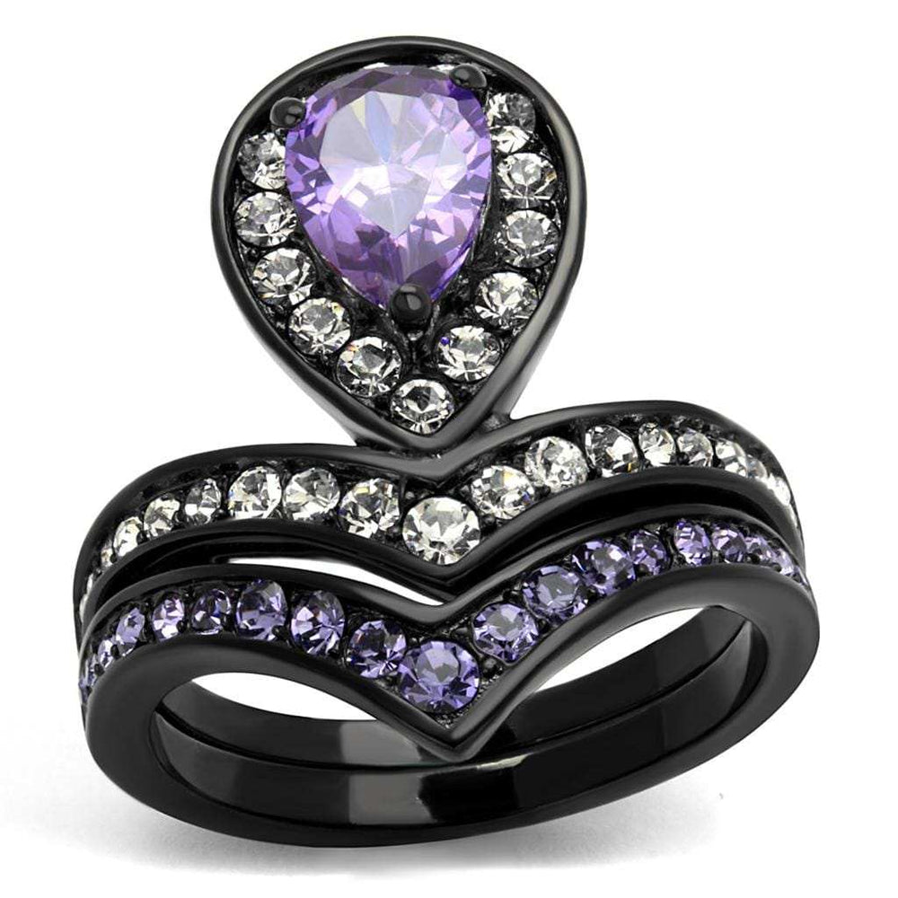TK2186 - IP Black(Ion Plating) Stainless Steel Ring with AAA Grade CZ in Amethyst - Alamode - Flyclothing LLC