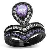 TK2186 - IP Black(Ion Plating) Stainless Steel Ring with AAA Grade CZ in Amethyst - Alamode - Flyclothing LLC