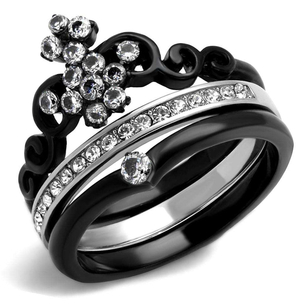 TK2187 - Two-Tone IP Black Stainless Steel Ring with AAA Grade CZ in Clear - Alamode - Flyclothing LLC