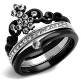 TK2187 - Two-Tone IP Black Stainless Steel Ring with AAA Grade CZ in Clear - Alamode - Flyclothing LLC