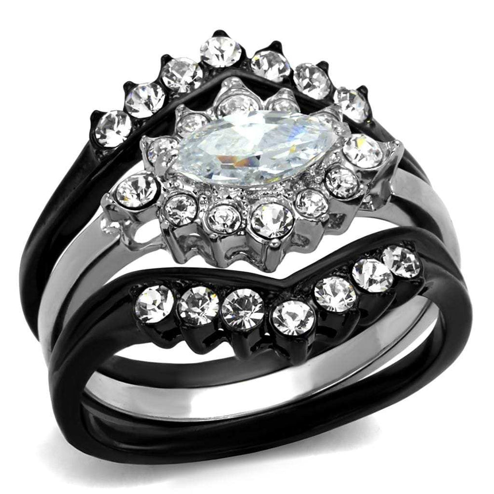 TK2188 - Two-Tone IP Black Stainless Steel Ring with AAA Grade CZ in Clear - Alamode - Flyclothing LLC
