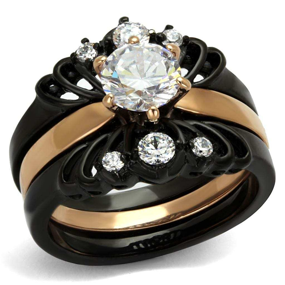 TK2189 - IP Rose Gold+ IP Black (Ion Plating) Stainless Steel Ring with AAA Grade CZ in Clear - Alamode - Flyclothing LLC