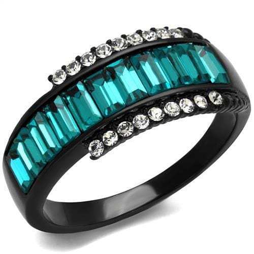 TK2190 - IP Black(Ion Plating) Stainless Steel Ring with Top Grade Crystal in Blue Zircon - Alamode - Flyclothing LLC