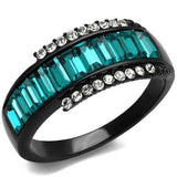 TK2190 - IP Black(Ion Plating) Stainless Steel Ring with Top Grade Crystal in Blue Zircon - Alamode - Flyclothing LLC