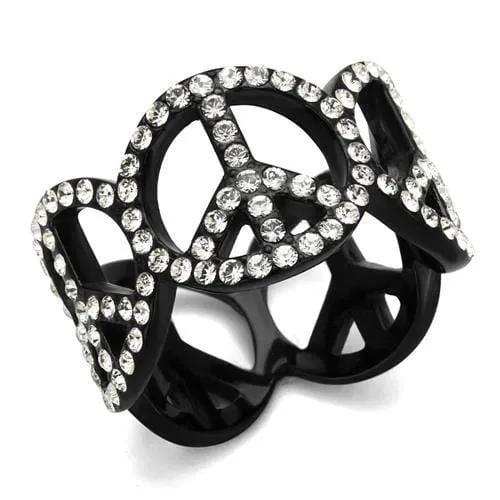 TK2194 - IP Black(Ion Plating) Stainless Steel Ring with Top Grade Crystal in Clear - Alamode - Flyclothing LLC