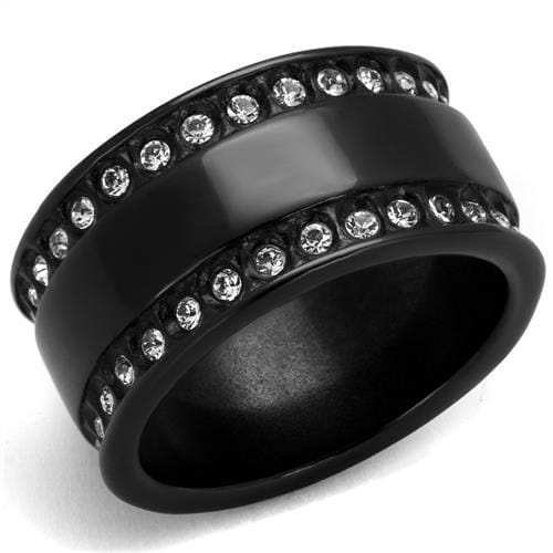 TK2195 - IP Black(Ion Plating) Stainless Steel Ring with Top Grade Crystal in Clear - Alamode - Flyclothing LLC