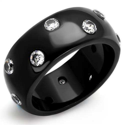 TK2196 - IP Black(Ion Plating) Stainless Steel Ring with AAA Grade CZ in Clear - Alamode - Flyclothing LLC