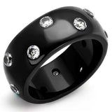 TK2196 - IP Black(Ion Plating) Stainless Steel Ring with AAA Grade CZ in Clear - Alamode - Flyclothing LLC