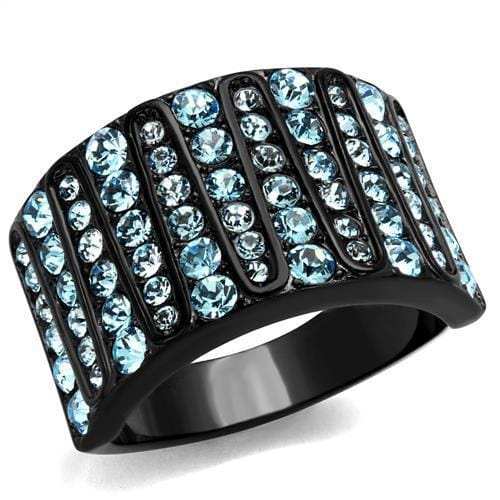 TK2198 - IP Black(Ion Plating) Stainless Steel Ring with Top Grade Crystal in Sea Blue - Alamode - Flyclothing LLC