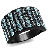 TK2198 - IP Black(Ion Plating) Stainless Steel Ring with Top Grade Crystal in Sea Blue - Alamode - Flyclothing LLC