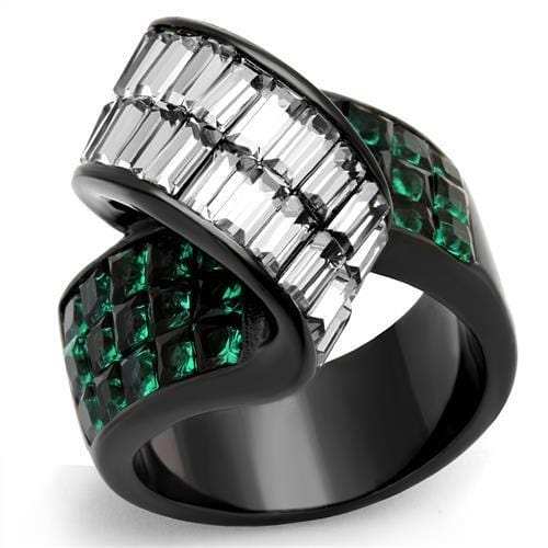 TK2199 - IP Black(Ion Plating) Stainless Steel Ring with Synthetic Synthetic Glass in Blue Zircon - Alamode - Flyclothing LLC