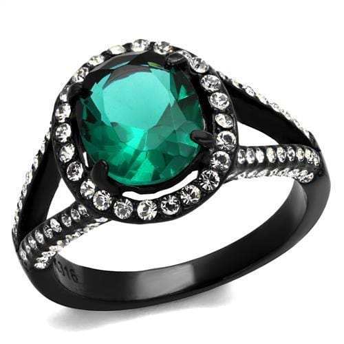 TK2202 - IP Black(Ion Plating) Stainless Steel Ring with Synthetic Synthetic Glass in Blue Zircon - Alamode - Flyclothing LLC