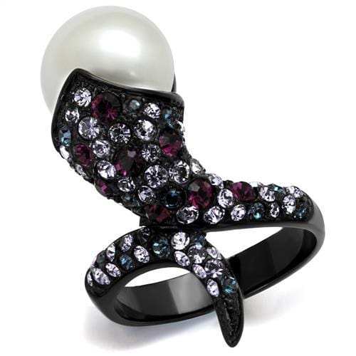 TK2203 - IP Black(Ion Plating) Stainless Steel Ring with Synthetic Pearl in White - Alamode - Flyclothing LLC