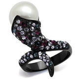 TK2203 - IP Black(Ion Plating) Stainless Steel Ring with Synthetic Pearl in White - Alamode - Flyclothing LLC