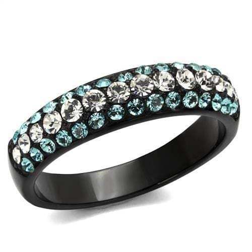 TK2205 - IP Black(Ion Plating) Stainless Steel Ring with Top Grade Crystal in Sea Blue - Alamode - Flyclothing LLC