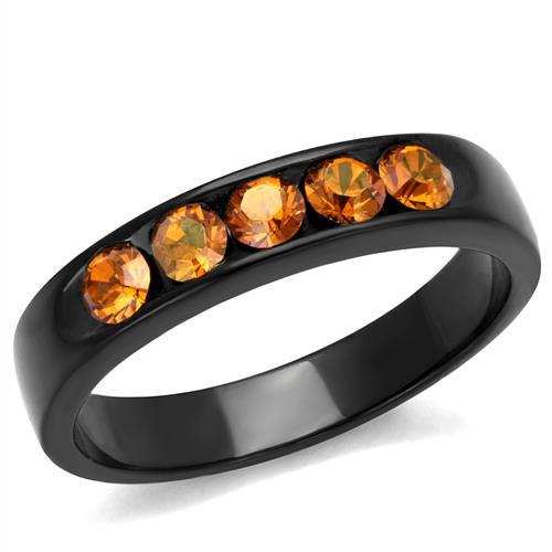 TK2206 - IP Black(Ion Plating) Stainless Steel Ring with Top Grade Crystal in Champagne - Alamode - Flyclothing LLC