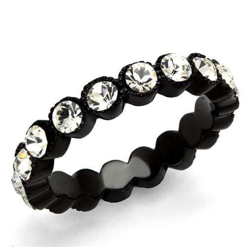 TK2207 - IP Black(Ion Plating) Stainless Steel Ring with Top Grade Crystal in Clear - Alamode - Flyclothing LLC