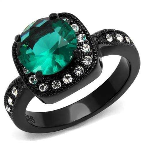 TK2209 - IP Black(Ion Plating) Stainless Steel Ring with Synthetic Synthetic Glass in Blue Zircon - Alamode - Flyclothing LLC