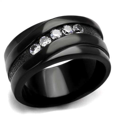 TK2210 - IP Black(Ion Plating) Stainless Steel Ring with AAA Grade CZ in Clear - Alamode - Flyclothing LLC