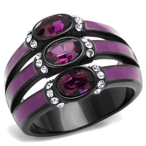 TK2213 - IP Black(Ion Plating) Stainless Steel Ring with Top Grade Crystal in Amethyst - Alamode - Flyclothing LLC