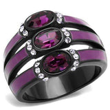 TK2213 - IP Black(Ion Plating) Stainless Steel Ring with Top Grade Crystal in Amethyst - Alamode - Flyclothing LLC