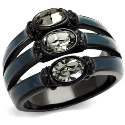 TK2214 - IP Black(Ion Plating) Stainless Steel Ring with Top Grade Crystal in Black Diamond - Alamode - Flyclothing LLC