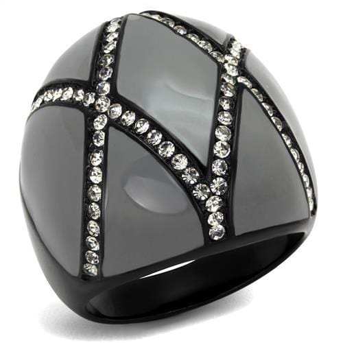 TK2216 - IP Black(Ion Plating) Stainless Steel Ring with Top Grade Crystal in Clear - Alamode - Flyclothing LLC
