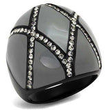 TK2216 - IP Black(Ion Plating) Stainless Steel Ring with Top Grade Crystal in Clear - Alamode - Flyclothing LLC