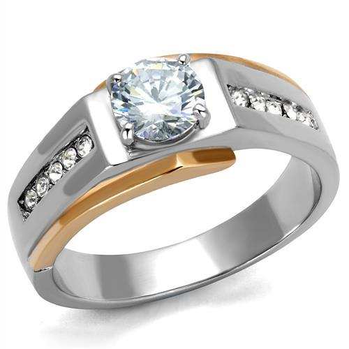 TK2218 - Two-Tone IP Rose Gold Stainless Steel Ring with AAA Grade CZ in Clear - Alamode - Flyclothing LLC