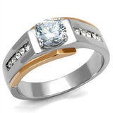 TK2218 - Two-Tone IP Rose Gold Stainless Steel Ring with AAA Grade CZ in Clear - Alamode - Flyclothing LLC