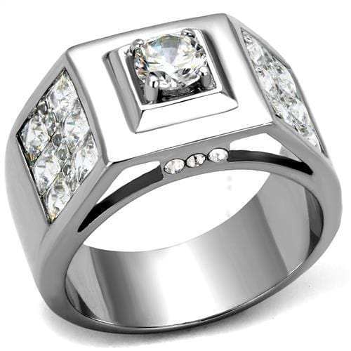 TK2220 - High polished (no plating) Stainless Steel Ring with AAA Grade CZ in Clear - Alamode - Flyclothing LLC