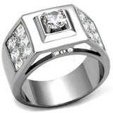 TK2220 - High polished (no plating) Stainless Steel Ring with AAA Grade CZ in Clear - Alamode - Flyclothing LLC