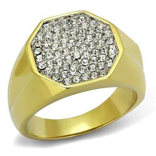 TK2221 - Two-Tone IP Gold (Ion Plating) Stainless Steel Ring with Top Grade Crystal in Clear - Alamode - Flyclothing LLC