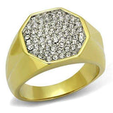 TK2221 - Two-Tone IP Gold (Ion Plating) Stainless Steel Ring with Top Grade Crystal in Clear - Alamode - Flyclothing LLC