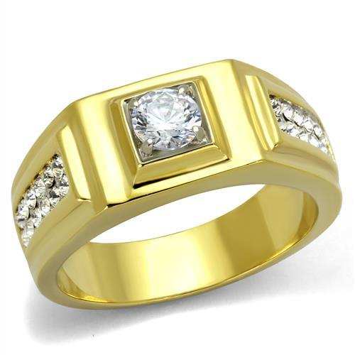 TK2222 - Two-Tone IP Gold (Ion Plating) Stainless Steel Ring with AAA Grade CZ in Clear - Alamode - Flyclothing LLC