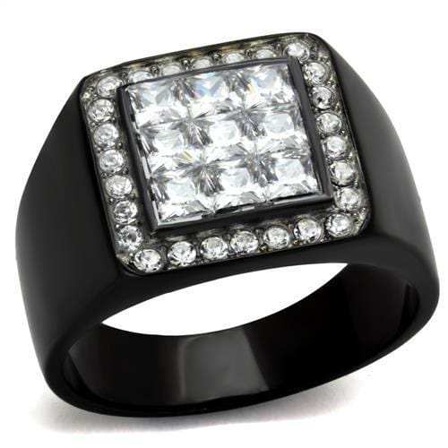 TK2230 - Two-Tone IP Black Stainless Steel Ring with AAA Grade CZ in Clear - Alamode - Flyclothing LLC