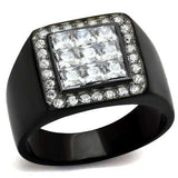TK2230 - Two-Tone IP Black Stainless Steel Ring with AAA Grade CZ in Clear - Alamode - Flyclothing LLC