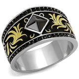 TK2232 - Two-Tone IP Gold (Ion Plating) Stainless Steel Ring with Synthetic Synthetic Glass in Jet - Alamode - Flyclothing LLC
