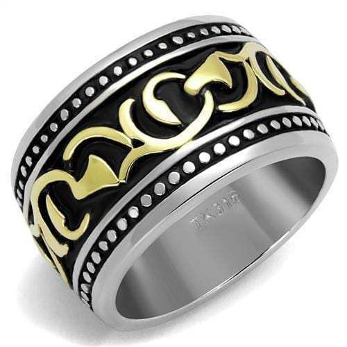 TK2234 - Two-Tone IP Gold (Ion Plating) Stainless Steel Ring with Epoxy in Jet - Alamode - Flyclothing LLC