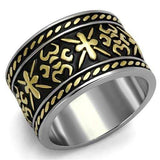 TK2236 - Two-Tone IP Gold (Ion Plating) Stainless Steel Ring with Epoxy in Jet - Alamode - Flyclothing LLC