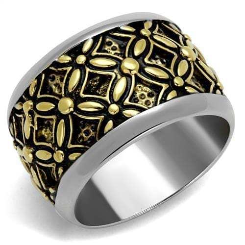 TK2237 - Two-Tone IP Gold (Ion Plating) Stainless Steel Ring with Epoxy in Jet - Alamode - Flyclothing LLC