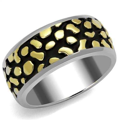 TK2238 - Two-Tone IP Gold (Ion Plating) Stainless Steel Ring with Epoxy in Jet - Alamode - Flyclothing LLC
