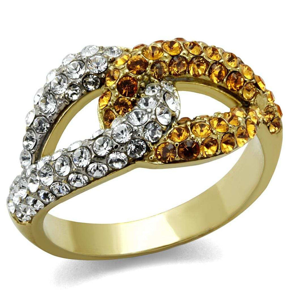 TK2251 - Two-Tone IP Gold (Ion Plating) Stainless Steel Ring with Top Grade Crystal in Topaz - Alamode - Flyclothing LLC