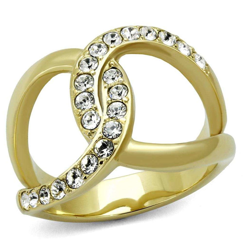 TK2253 - Two-Tone IP Gold (Ion Plating) Stainless Steel Ring with Top Grade Crystal in Clear - Alamode - Flyclothing LLC